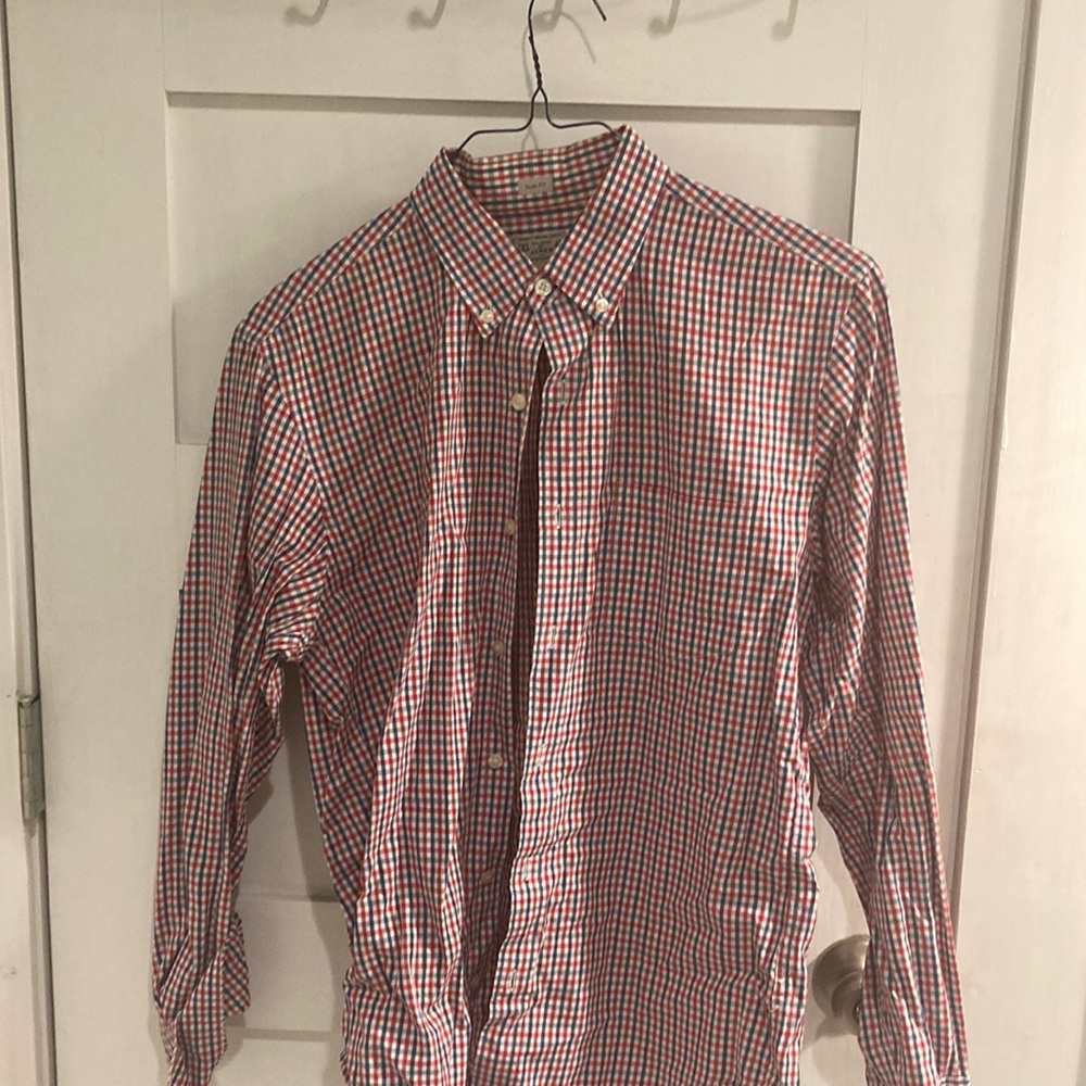 Red, white, blue JCrew button down, medium
